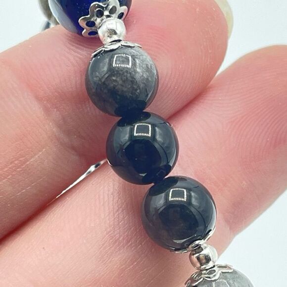Crystal beaded stretch bracelet ONE NEW evil eye silver obsidian labradorite rei - Picture 3 of 12